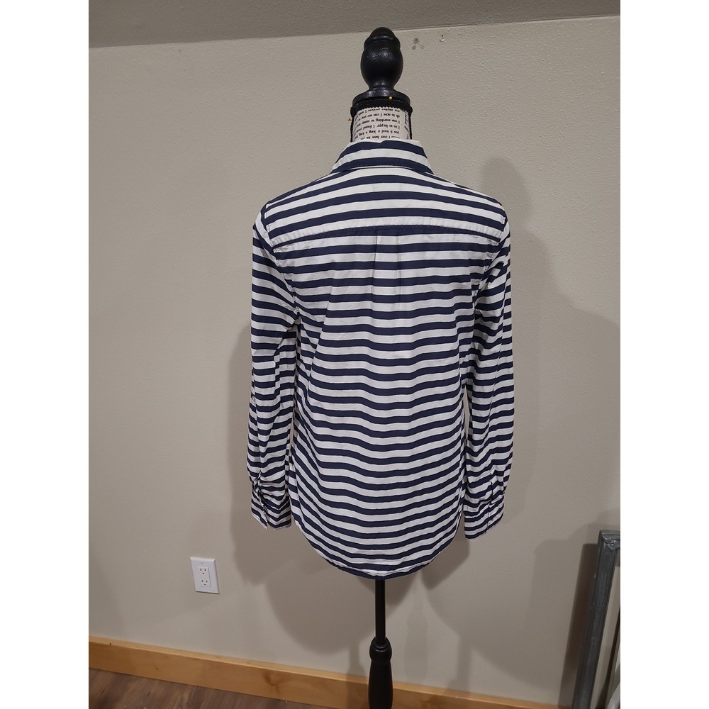 Talbots Coastal Parisian Navy white Stripe Cotton button front Top Women SZ 8 - Picture 4 of 11